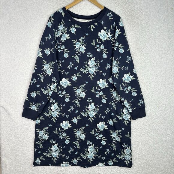 Garnet Hill XL Sweatshirt Dress Navy Floral Cotton Tencel Blend Cozy Casual - Picture 14 of 14